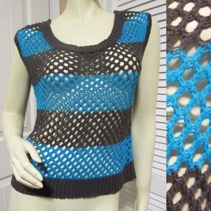 Vintage Y2K Arizona Womens Mesh/Net Crochet Knit See-Through Top sz S Blue Black
